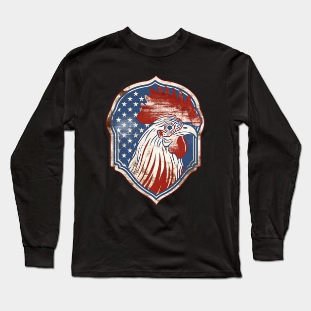 Gallic rooster head on a vintage American coat of arms Long Sleeve T-Shirt by Clearmind Arts